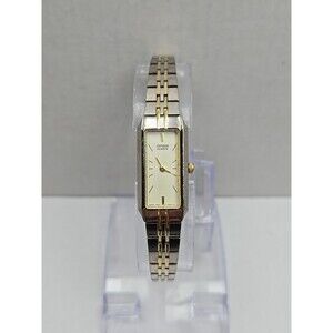 Citizen Quartz Tank Rectangular Two Tone Bracelet Womens Dress Watch New Battery
